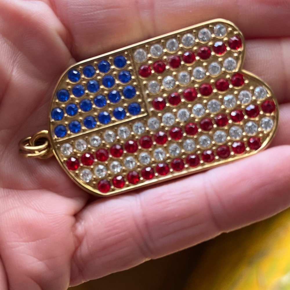 American flag rhinestone pendant, vintage